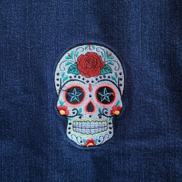Denim Vest with Embroidered Calavera, Size XL - Picture 6 of 8